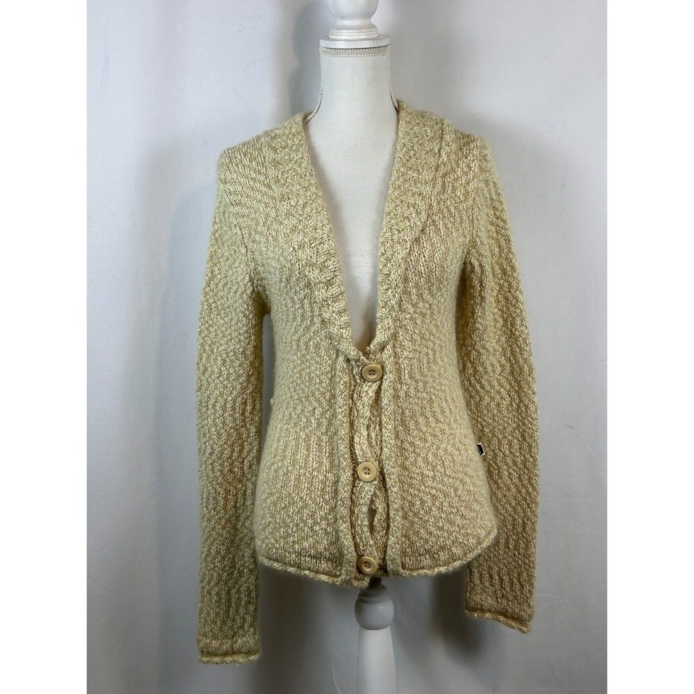Shy Girl Cardigan Sweater Womens XL Cream Gold Excellent Mohair Lurex Knit Y2K